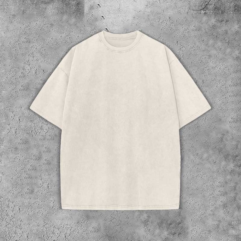 Unisex 100% Cotton Solid Color Acid Washed T-shirt - Beige - 3XL - image 4