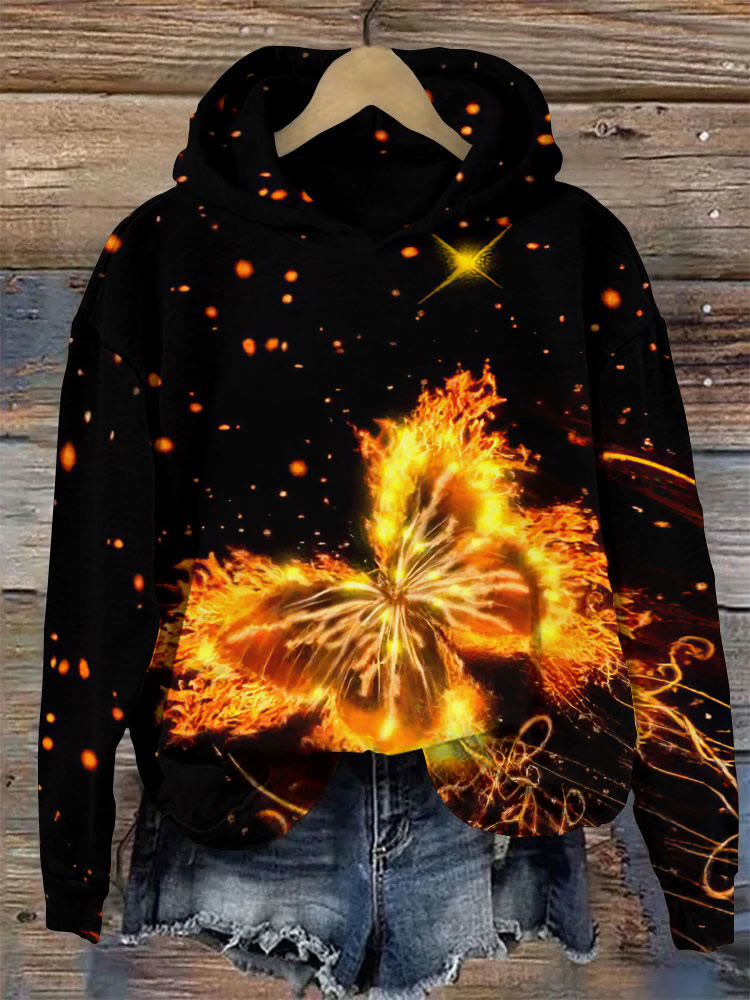 Women s Fantasy Fire Butterfly Print Comfy Hoodie