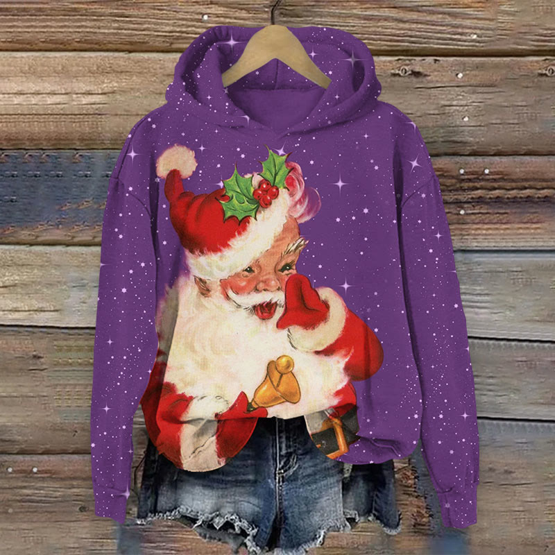 Christmas glitter santa print Long Sleeve Hoodie - Purple - US44-46(8XL) - image 5