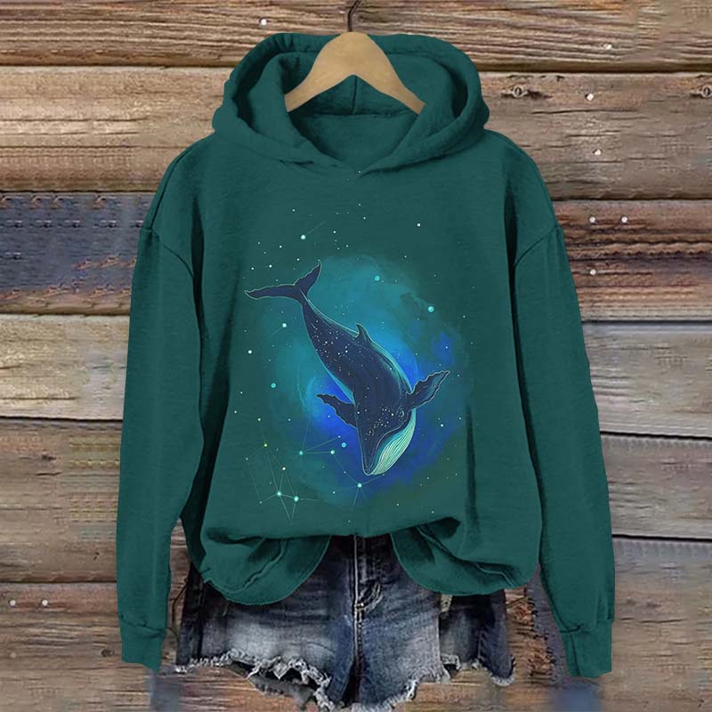 Lonely Whale On The Planet Pattern Art Print Long Sleeve Hoodie - Green - US44-46(8XL) - image 2