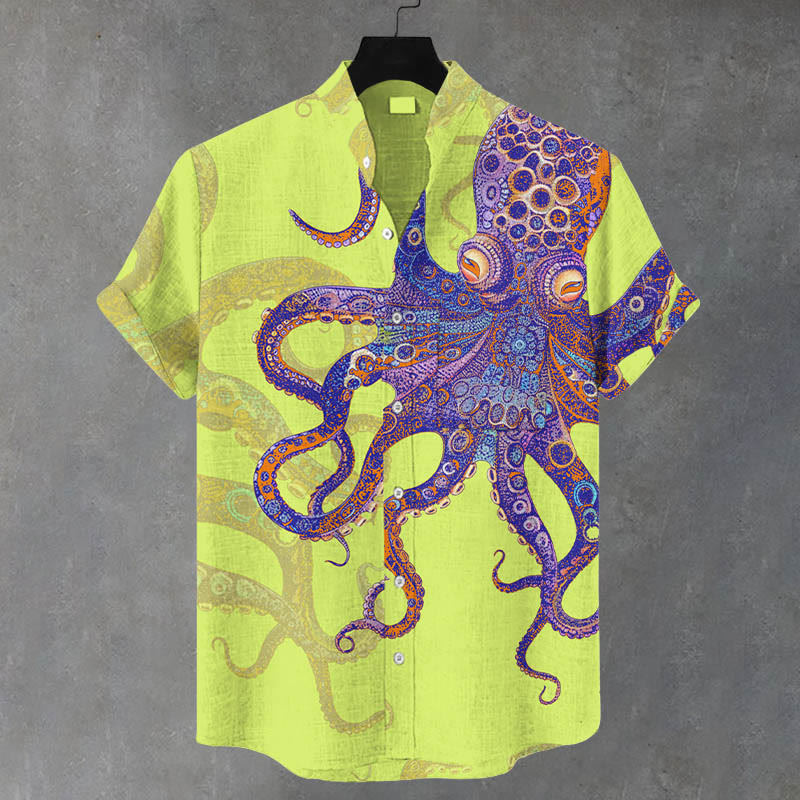 Men's Unique Exquisite Octopus Pattern Print Casual Shirt - Light Green - 5XL - image 5