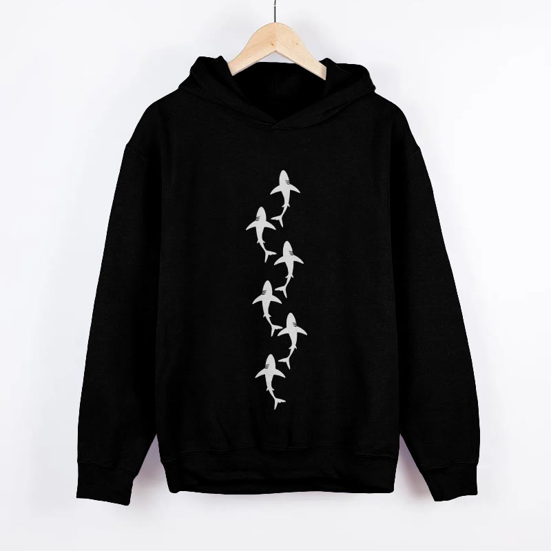 Unisex Ocean Small Schools Fish Print Long Sleeved Hoodie - Black - US44-46(8XL) - image 7