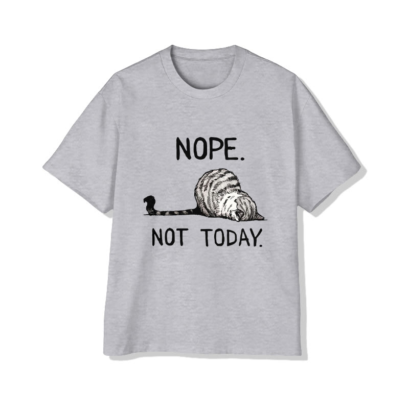 Unisex Nope. Not Today. Lazy Cat Print Short Sleeved Crew Neck T-shirt - Grey - 2XL - image 4