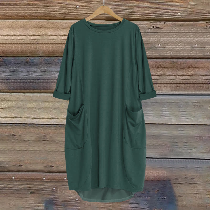 Women's Solid Color Loose Elegant Casual Long-sleeved Pocket Dress - image 14