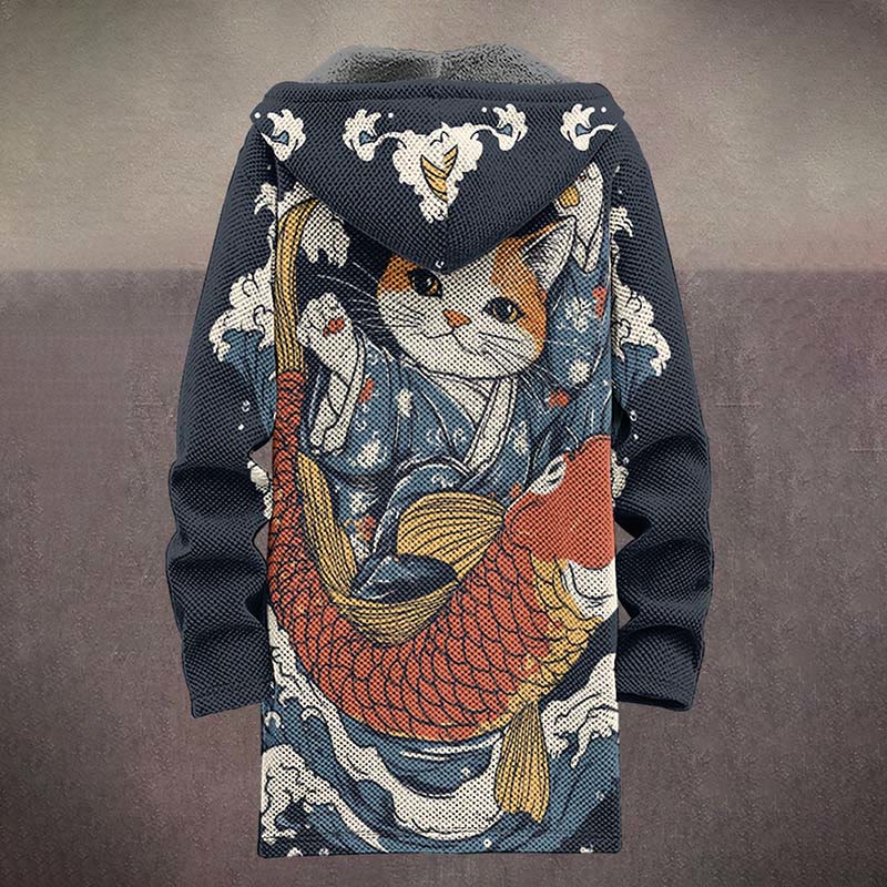 Japanese Kimono And Koi Fish Print Unisex Plush Thick Long-sleeved Fleece Jacket Coat - image 4