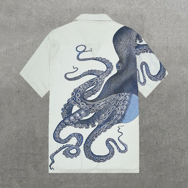 Octopus Art Print Short Sleeve Camp Collar Shirt Set - image 3