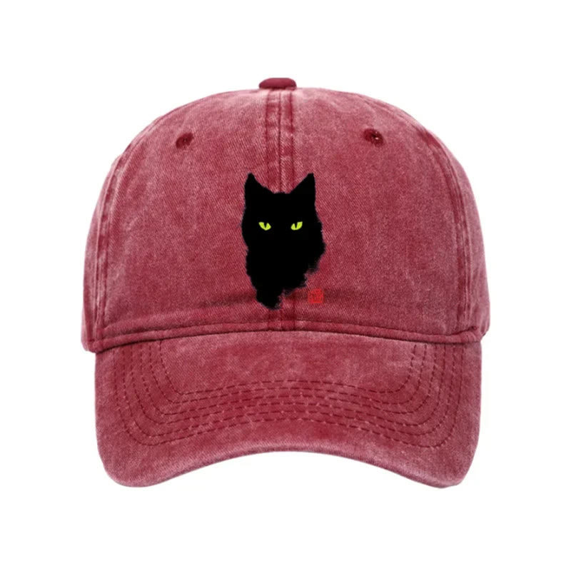 Unisex 100% Cotton Cat Sharp Gaze Vintage Print Cap - Rose - one size - image 5