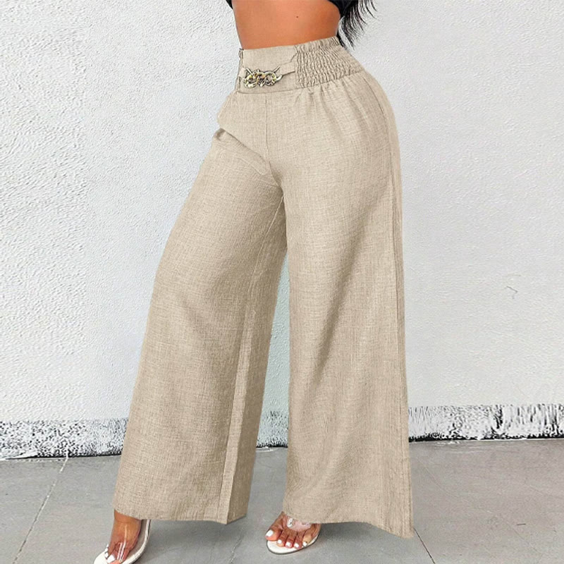 Soid Loose Fit Metal Embellishment Elastic Waist Wide-leg Pants - image 6