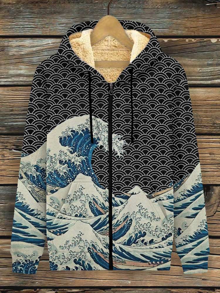 The Great Wave Off Kanagawa Inspired Japanese Art Print Fleece Jacket
