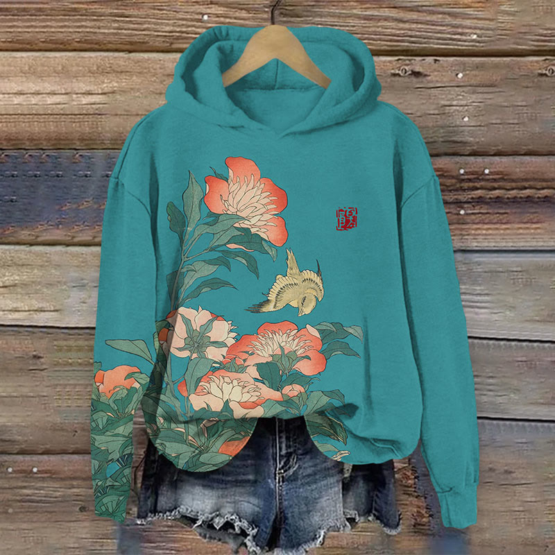 Flower Print Long Sleeve Hoodie - Green - US44-46(8XL) - image 3
