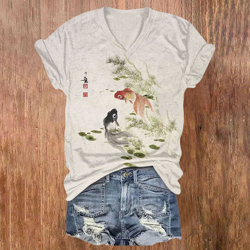 Japanese Koi Art Print T-shirt - Apricot - 5XL - image 1