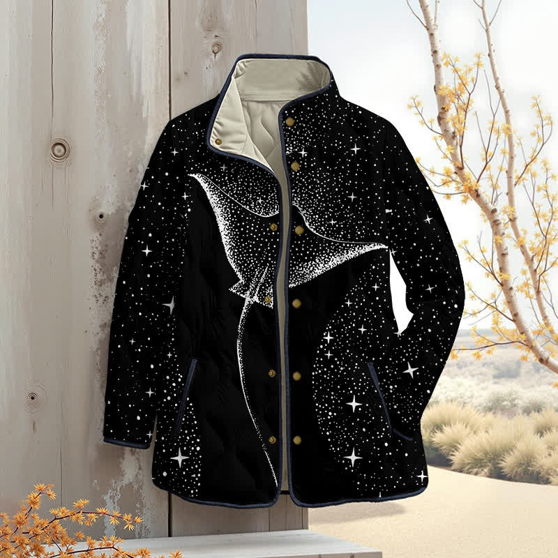 Starry Spotted Eagle Rays Print Outerwear Jackets - Black - 4XL - image 3