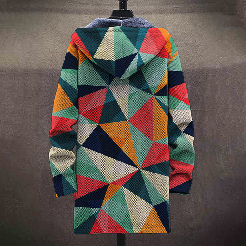 Retro Colorful Geometric Elements Pattern Print Unisex Plush Thick Long-sleeved Fleece Jacket Coat - image 4