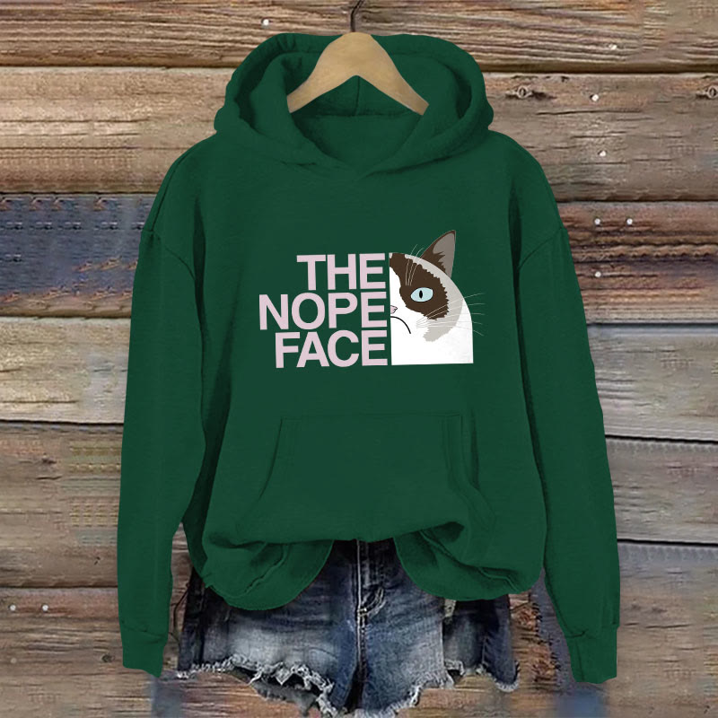 100% Cotton Funny The Nope Face Cat Print Women's Hoodie - Green - 2XL - image 7
