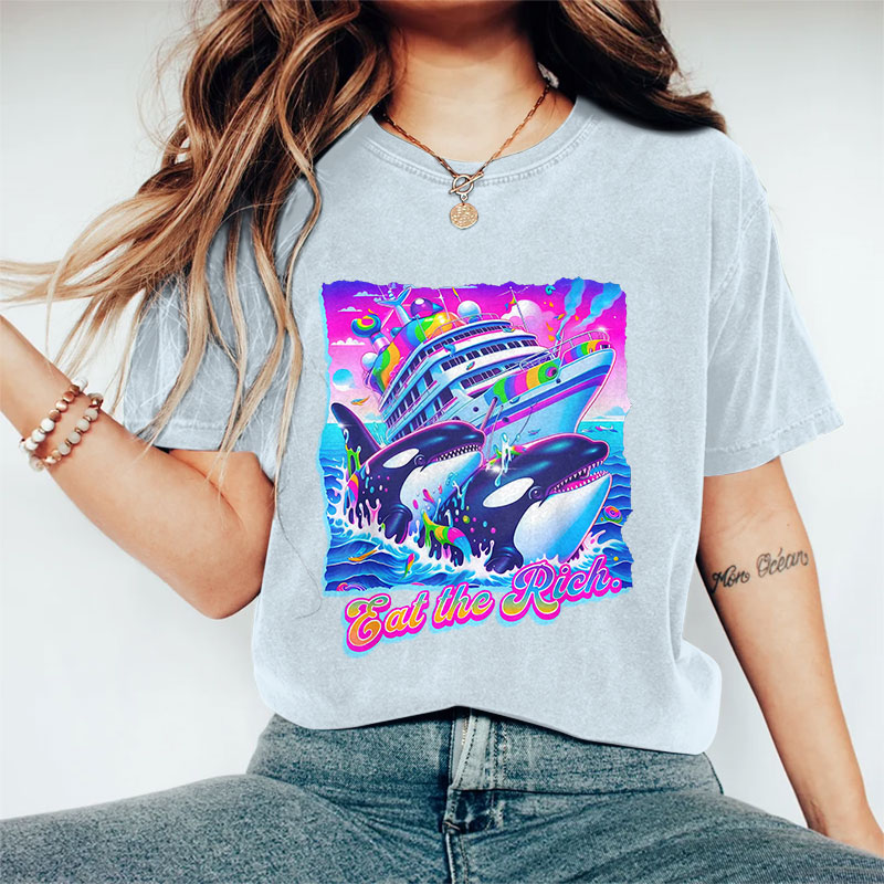100% Cotton Eat The Rich Whale T-shirt - Blue - 2XL - image 3