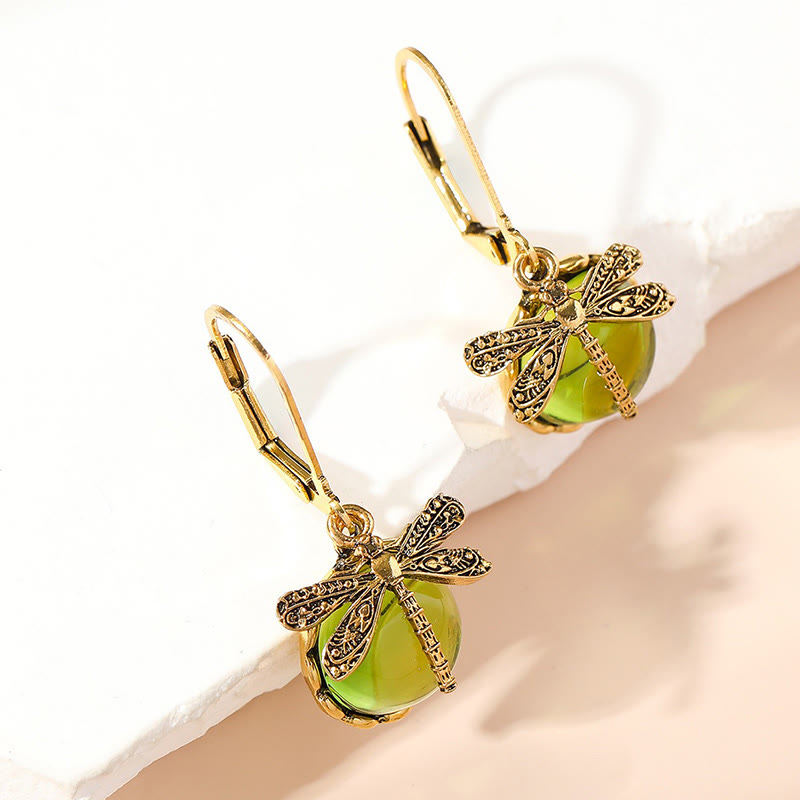 Bohemian Vintage Dragonfly Crystal Drop Earrings - Yellow - one size - image 8