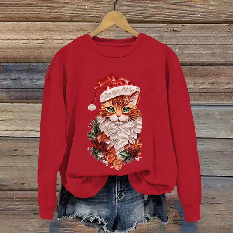 Christmas Colorful Cat Origami Print Long Sleeved Sweatshirt - Red - US16-18(2XL) - image 3