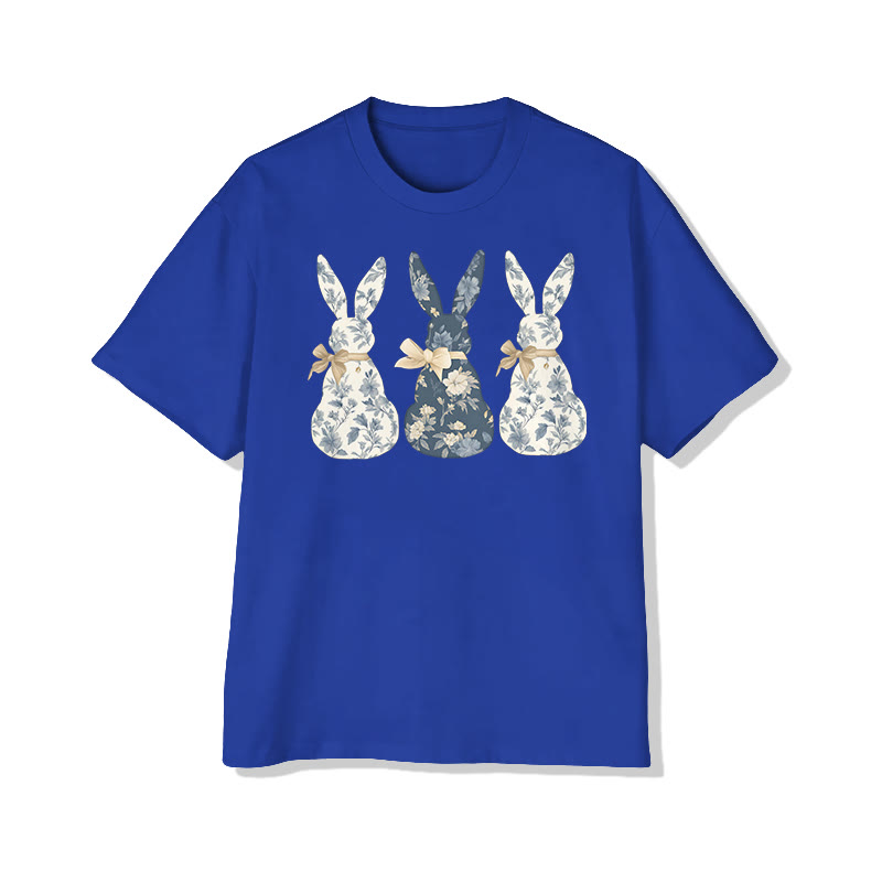 Cute Easter Flower Bunny Print Pattern Cotton Print T-shirt - image 9