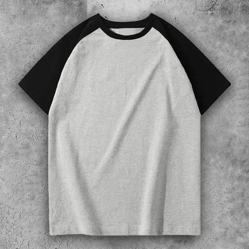 100% Cotton Contrast Solid Color Raglan Sleeve T-shirt - Black+gray - 3XL - image 6