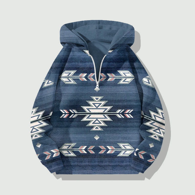 Unisex Geometric Patterns Art Print Half Zip Hoodie - Blue - US32-34(5XL) - image 3