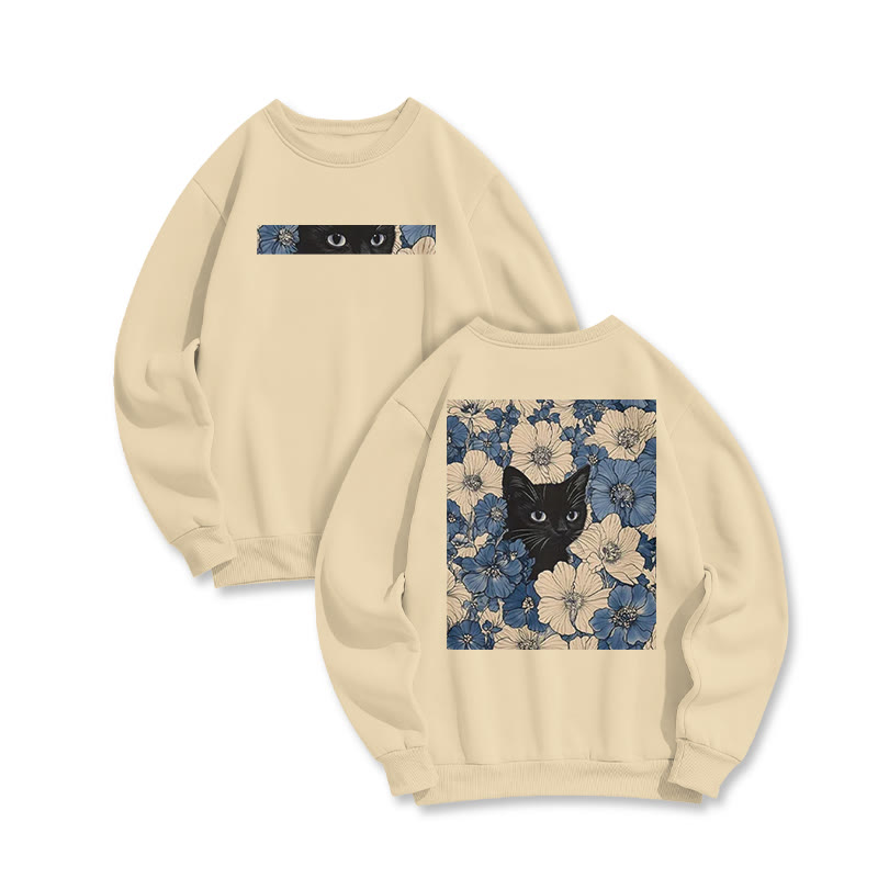 Black Cat In A Patchwork Flower Field Print Sweatshirt - Apricot - US16-18(2XL) - image 5