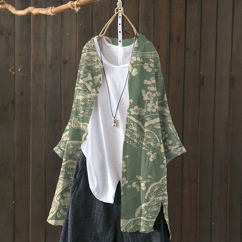 Women's Japanese Art Plum Blossom Print cardigan