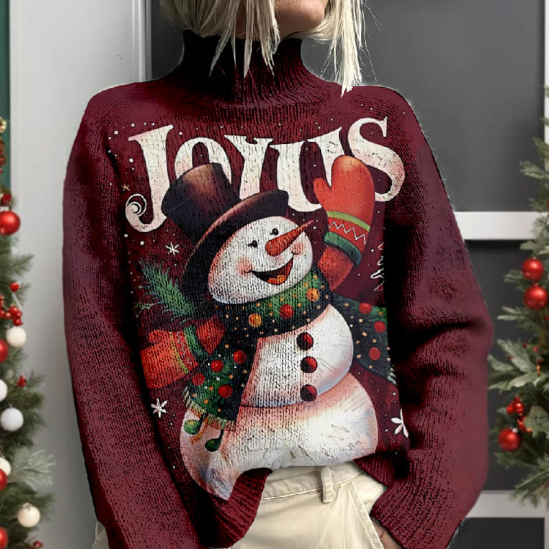 Women's Joy Us Funny Christmas Snowman Print Turtleneck Pullover Sweater - image 2