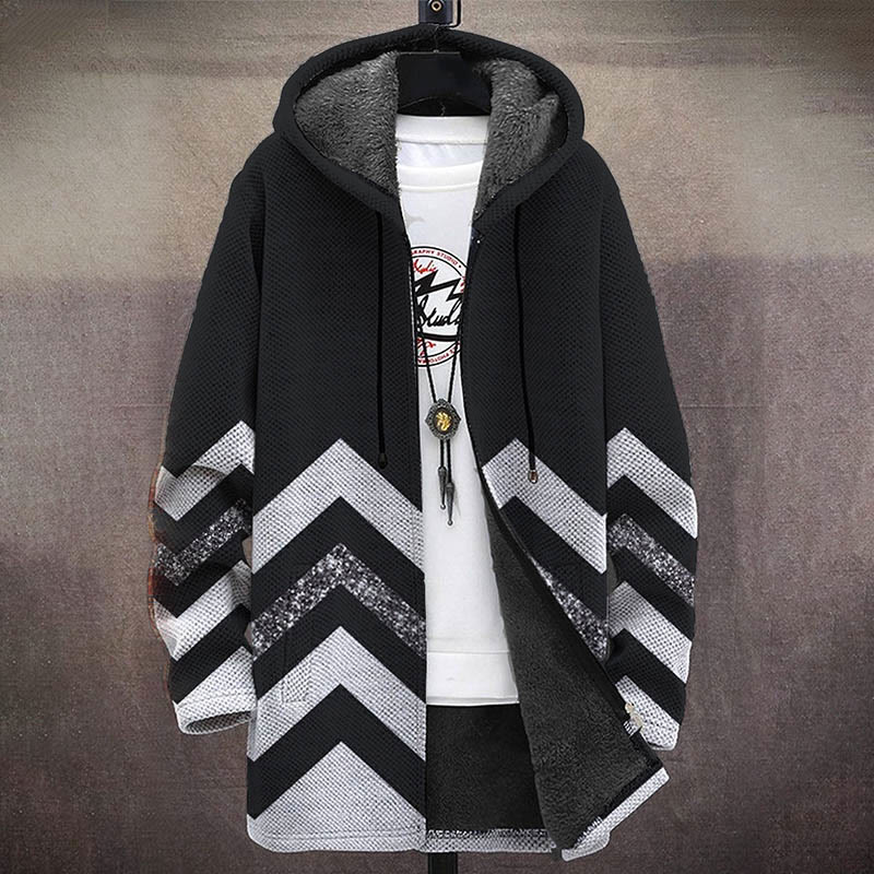 Men's Colorful Geometric Stripes Pattern Print Unisex Plush Thick Long-sleeved Fleece Jacket Coat - image 2