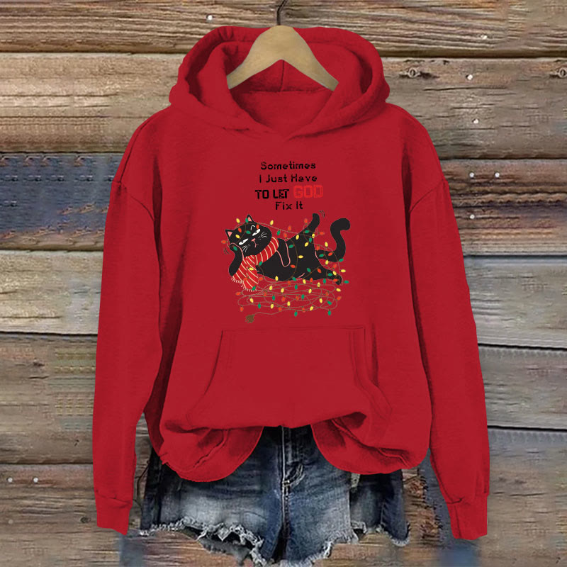 100% Cotton Sometimes I Just Have To Let God Fix It Christian Print Women's Hoodie - Red - 2XL - image 3
