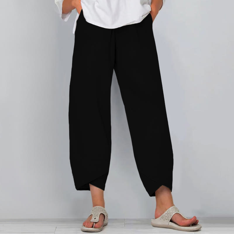 Casual Solid Color Women's Pants - Black - 8XL - image 7