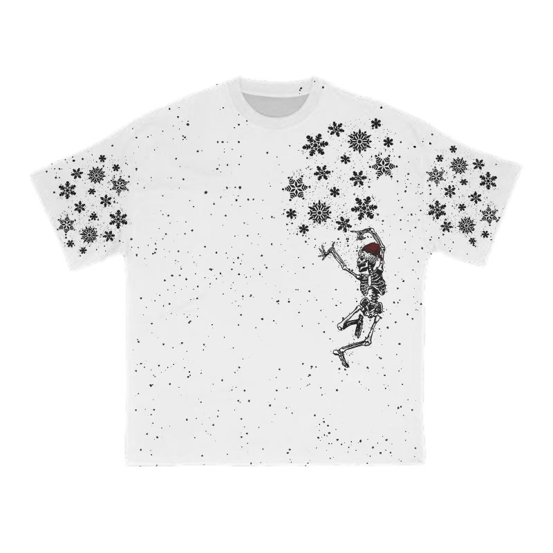 Unisex Dancing Skeleton Wearing Santa Hat Christmas Print T-shirt - White - 8XL - image 2