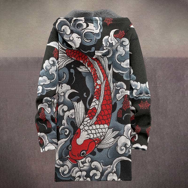 Japanese Creative Cloudy Koi Carp Print Unisex Plush Thick Long-sleeved Fleece Jacket Coat - image 4