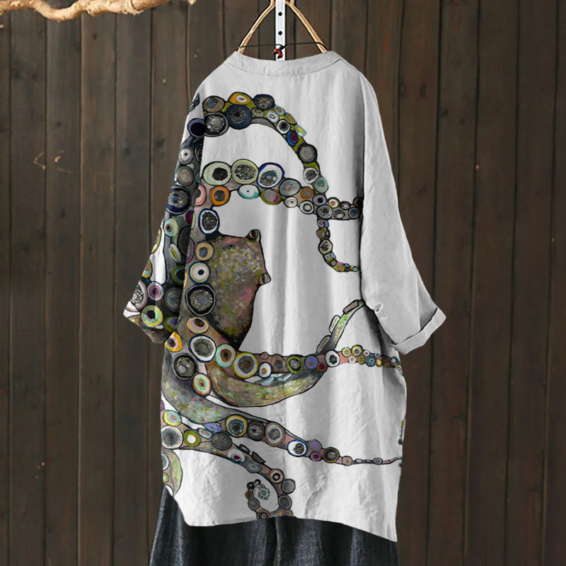 Squid Oil Painting Print Cardigan