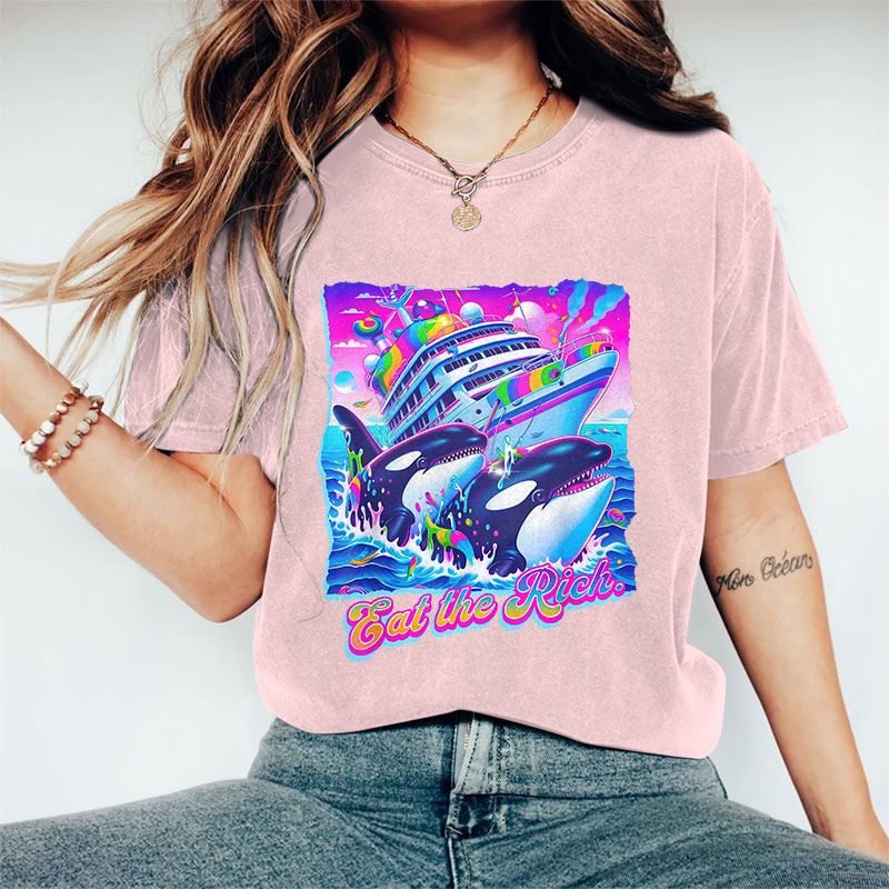 100% Cotton Eat The Rich Whale T-shirt - Pink - 2XL - image 4
