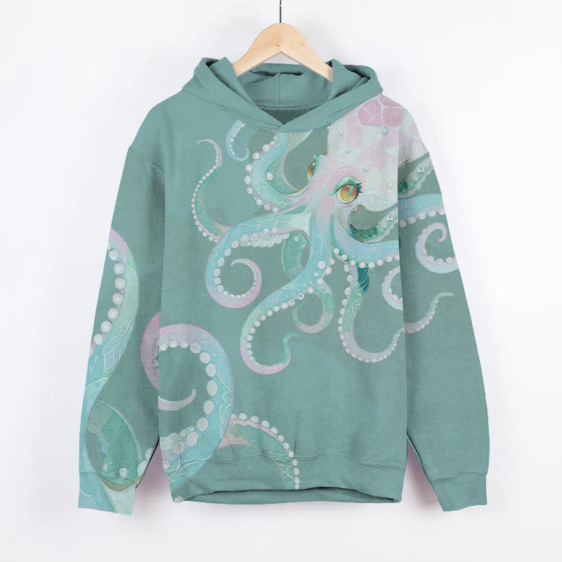 Fantasy Octopus Art Print Long Sleeve Hoodie - Green - US44-46(8XL) - image 3