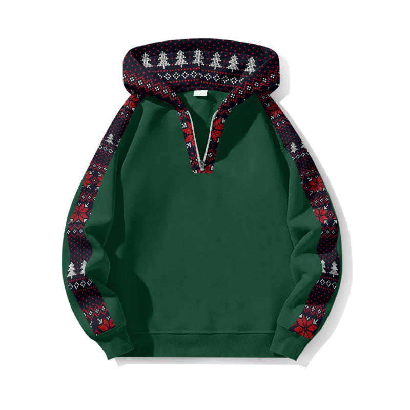 Christmas Snowflake Faux Knit Pattern Patchwork Print Half Zip Hoodie - Green - US32-34(5XL) - image 3