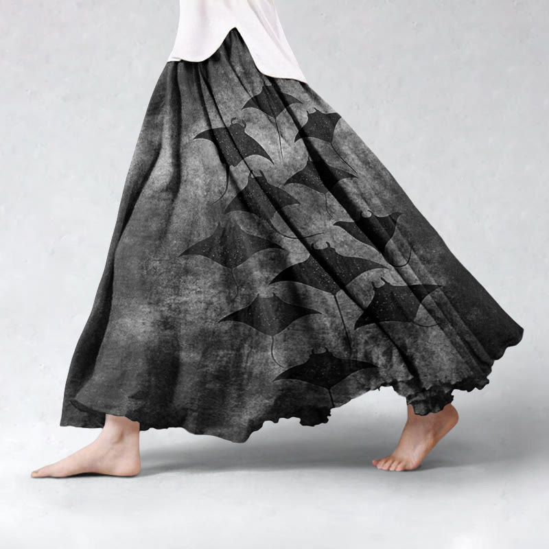 Vintage Manta Ray Art Print Skirt - Black - 5XL - image 3