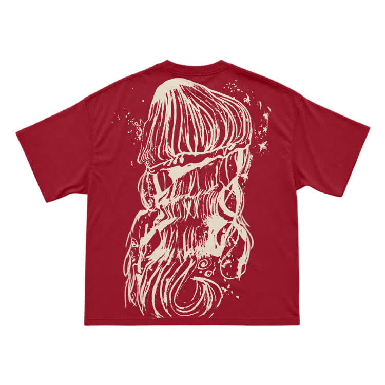 Bleach Line Art Jellyfish Back Graphic T-shirt - Red - US16-18(2XL) - image 10