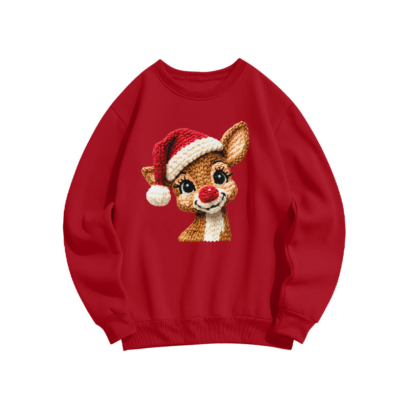 Knitted-style Reindeer Christmas Print Sweatshirt - Red - US16-18(2XL) - image 6