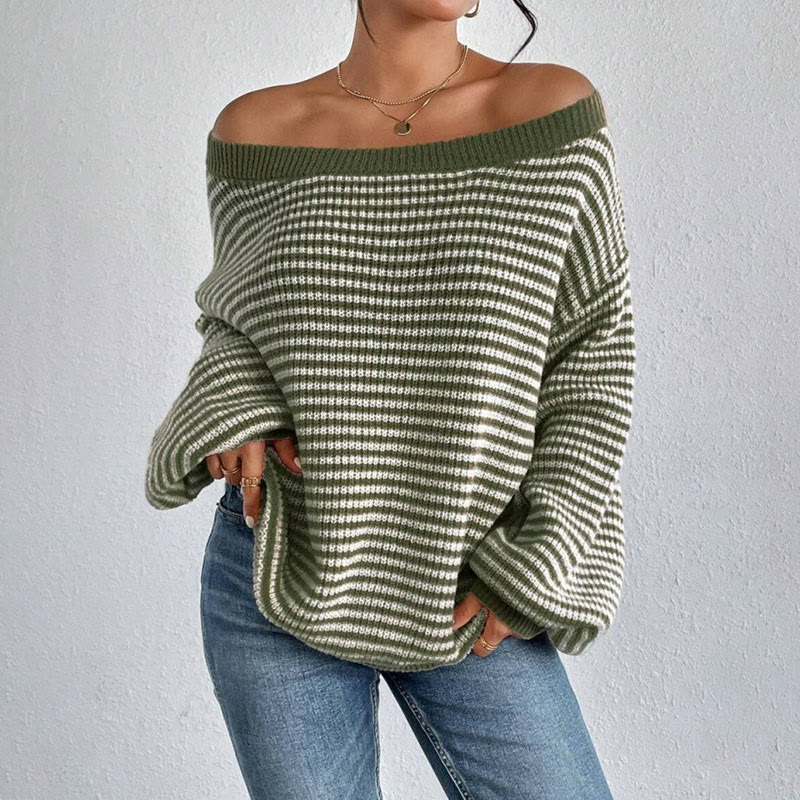 Striped Pattern Drop Shoulder Sweater - Green - 2XL - image 8