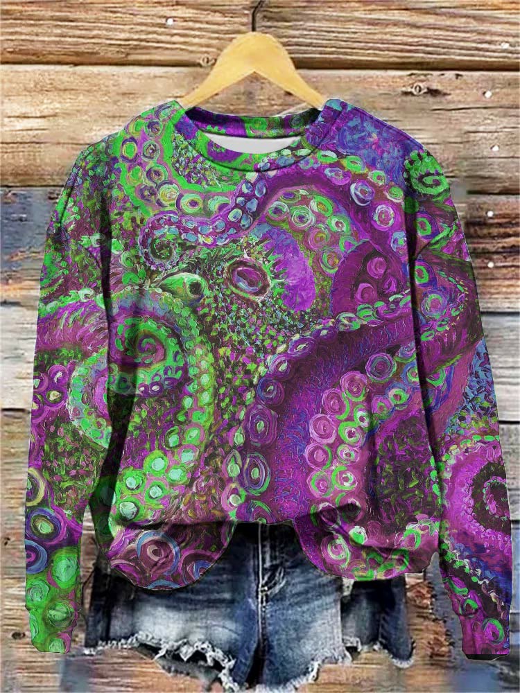 Multicolor Octopus Oil Painting Art Print Sweatshirt