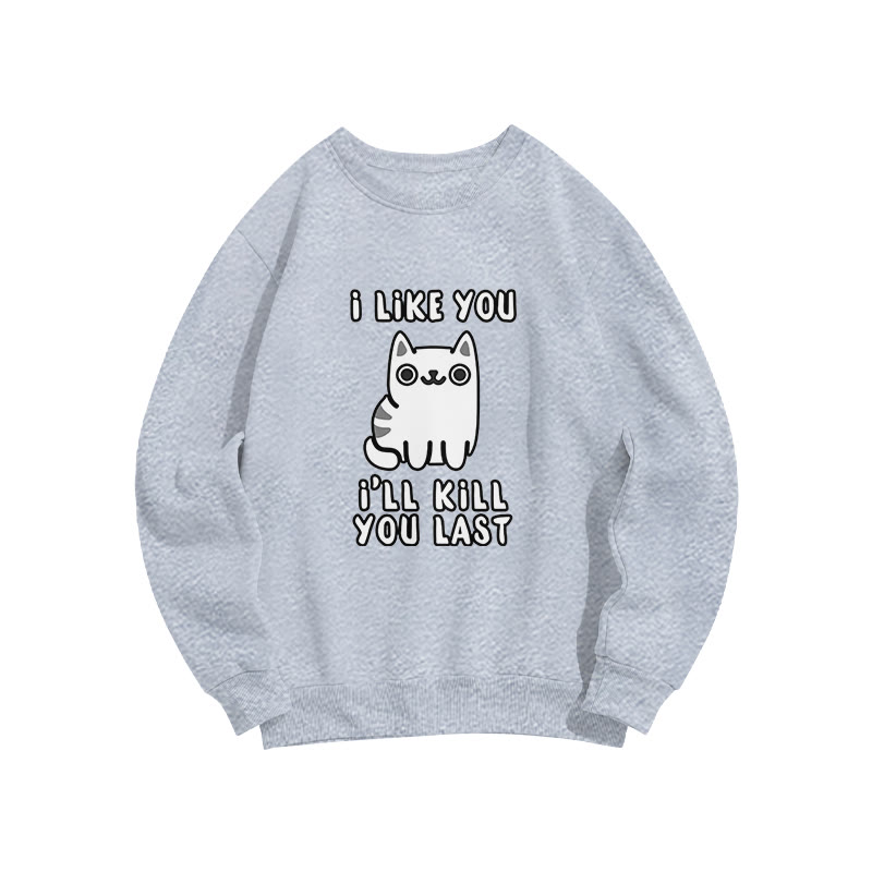 Vintage Funny Slogan Cat Print Crew Neck Sweatshirt - Grey - US16-18(2XL) - image 4