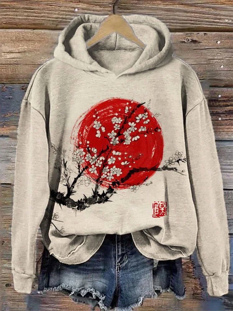 Sunrise Plum Blossom Japanese Art Cozy Hoodie