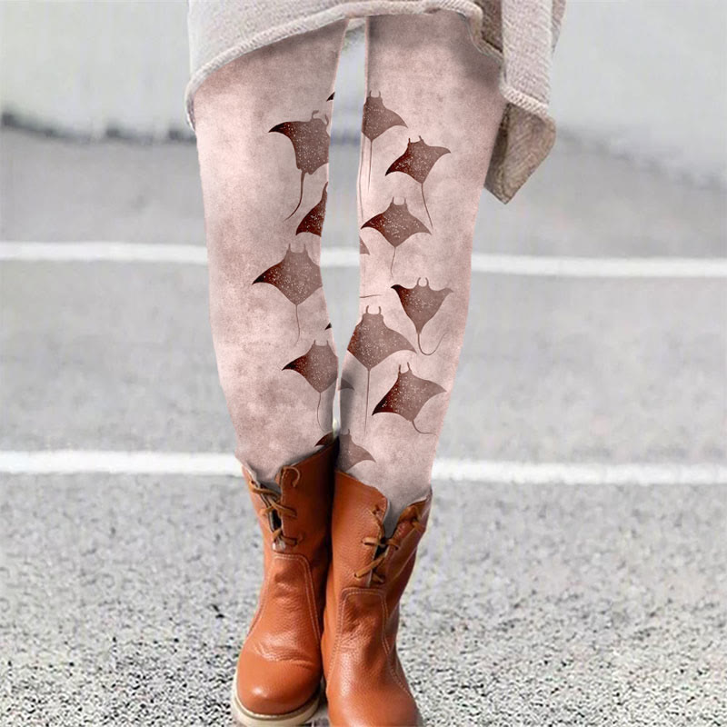 Vintage Manta Ray Art Print Leggings - Pink - 5XL - image 9