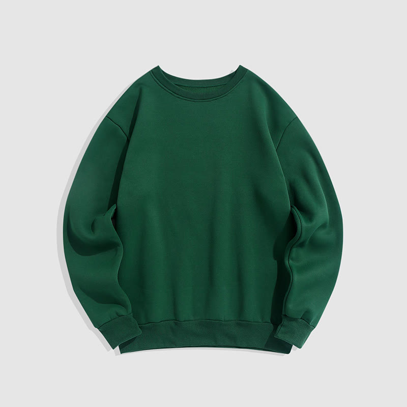 100% Cotton Solid Color Round Neck Casual Fleece Sweatshirt - Green - 2XL - image 10