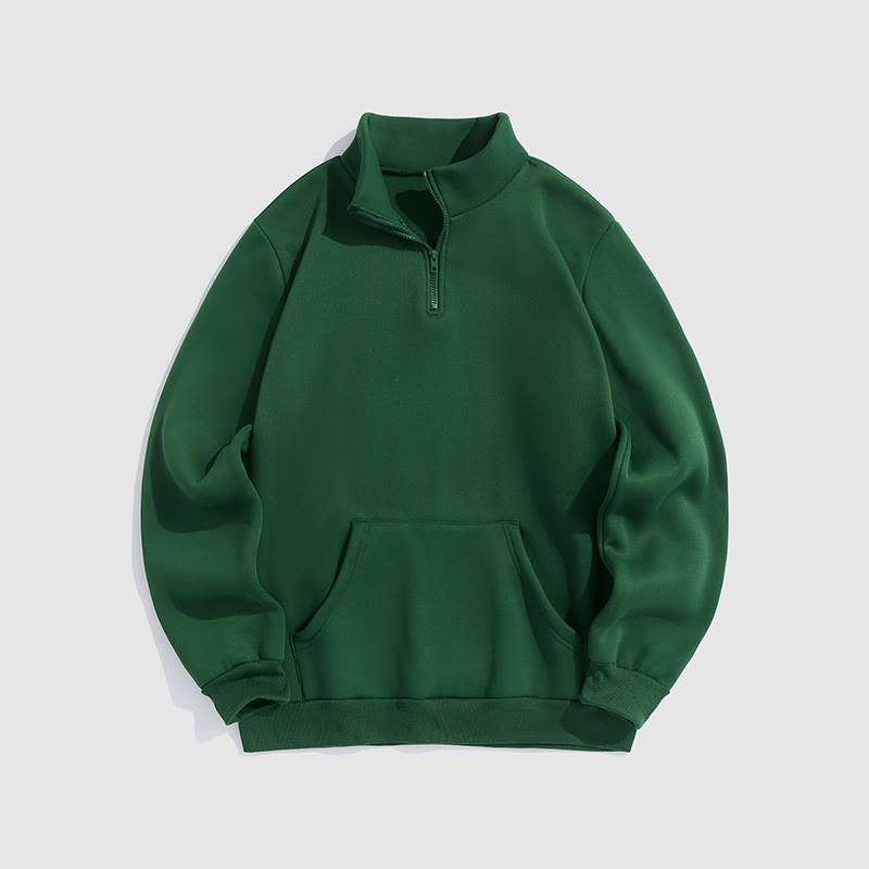 100% Cotton Solid Color Stand Collar Zipper Casual Fleece Sweatshirt - Green - 2XL - image 7