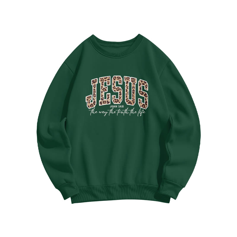 Unisex Jesus Leopard Print Sweatshirt - Dark Green - US16-18(2XL) - image 7