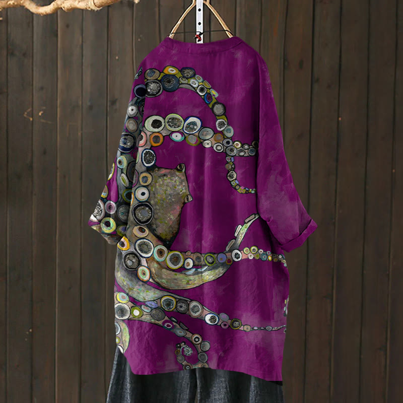 Squid Oil Painting Print Cardigan