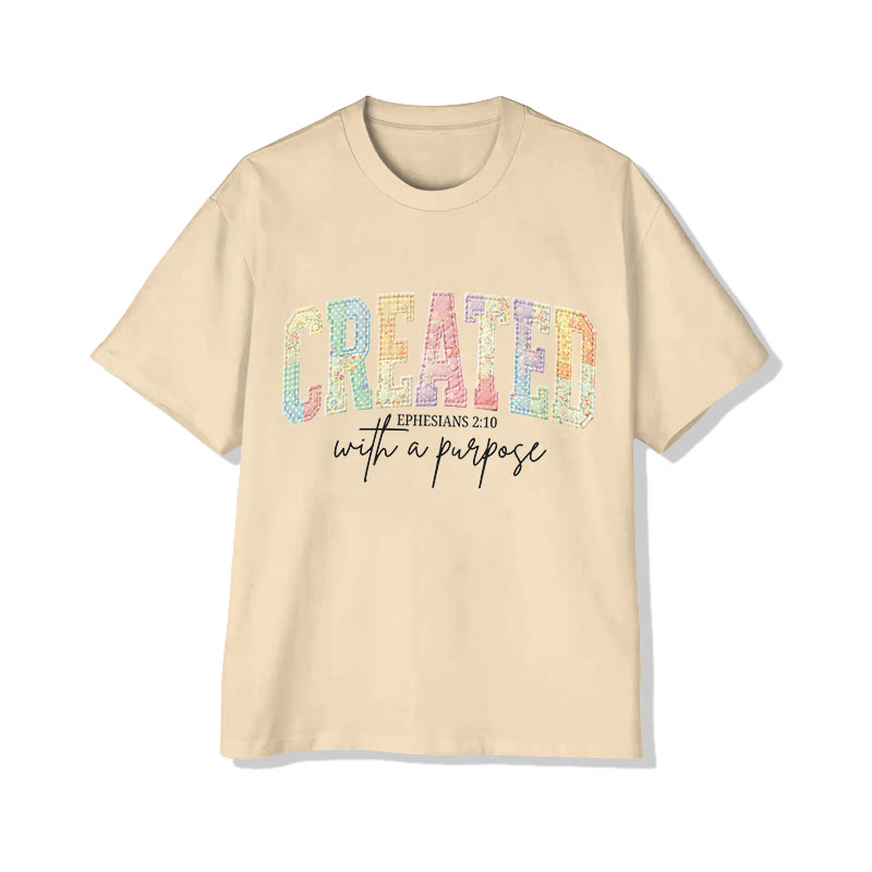 Christian Created With A Purpose Ephesians 2:10 Print Pattern Cotton Print T-Shirt - Apricot - US16-18(2XL) - image 11