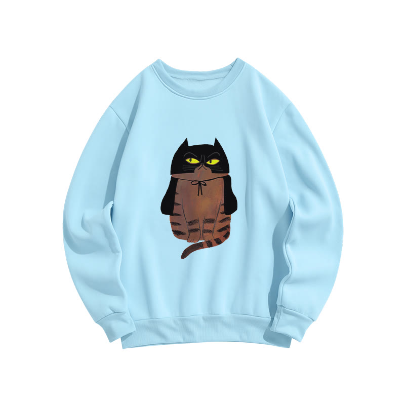 Vintage Funny Owl Cat Print Crew Neck Sweatshirt - Blue - US16-18(2XL) - image 6